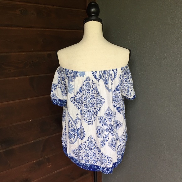 Lucky Brand boho paisley off the shoulder top - Picture 7 of 8